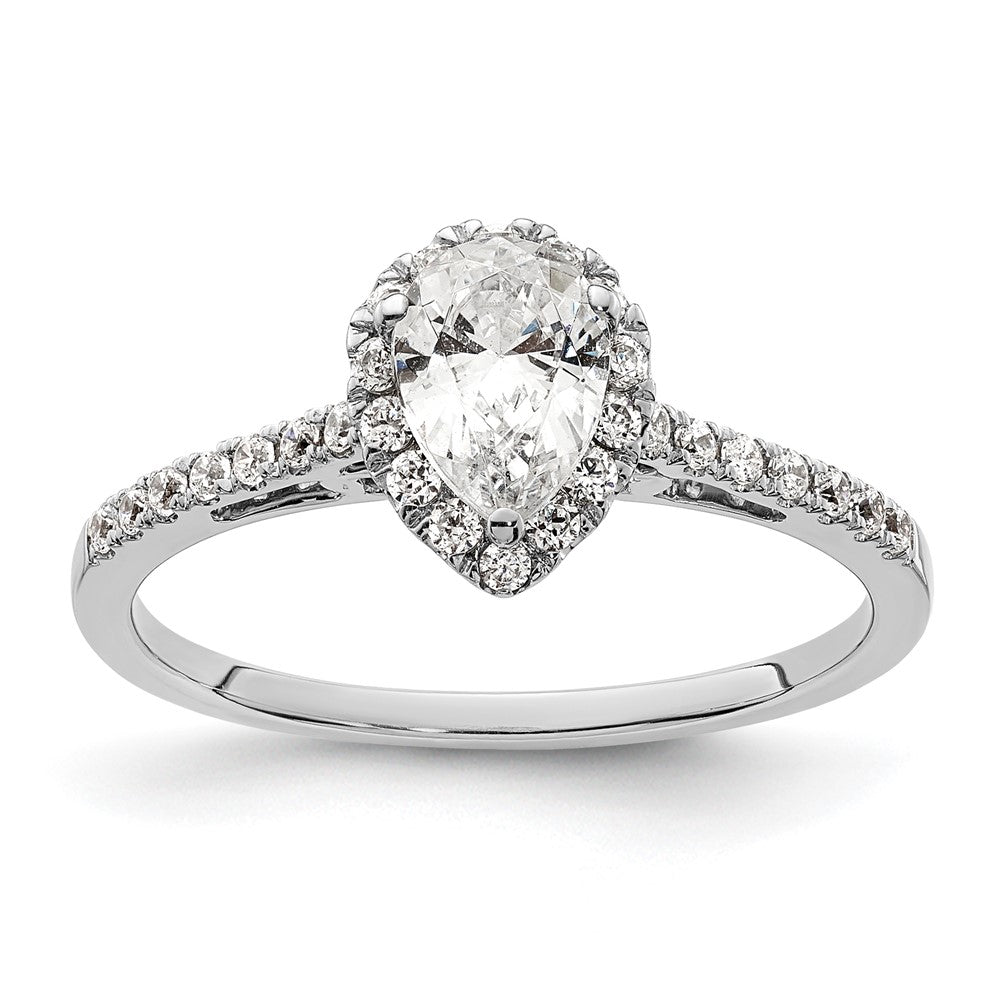 14k White Gold Halo (Holds 3/4 carat (7x5mm) Pear Center) 1/4 carat Diamond Semi-mount Engagement Ring