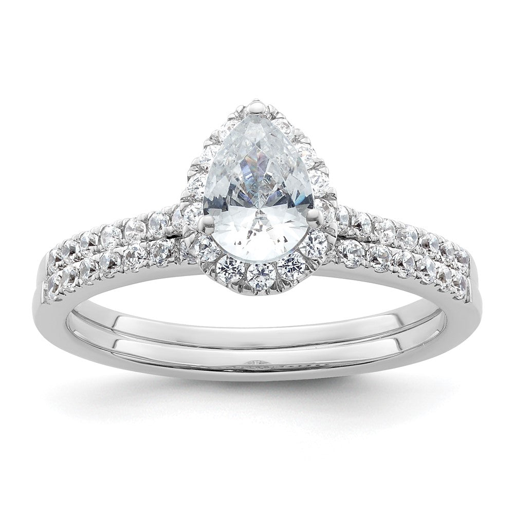 14k White Gold Halo (Holds 3/4 carat (7x5mm) Pear Center) 1/4 carat Diamond Semi-mount Engagement Ring