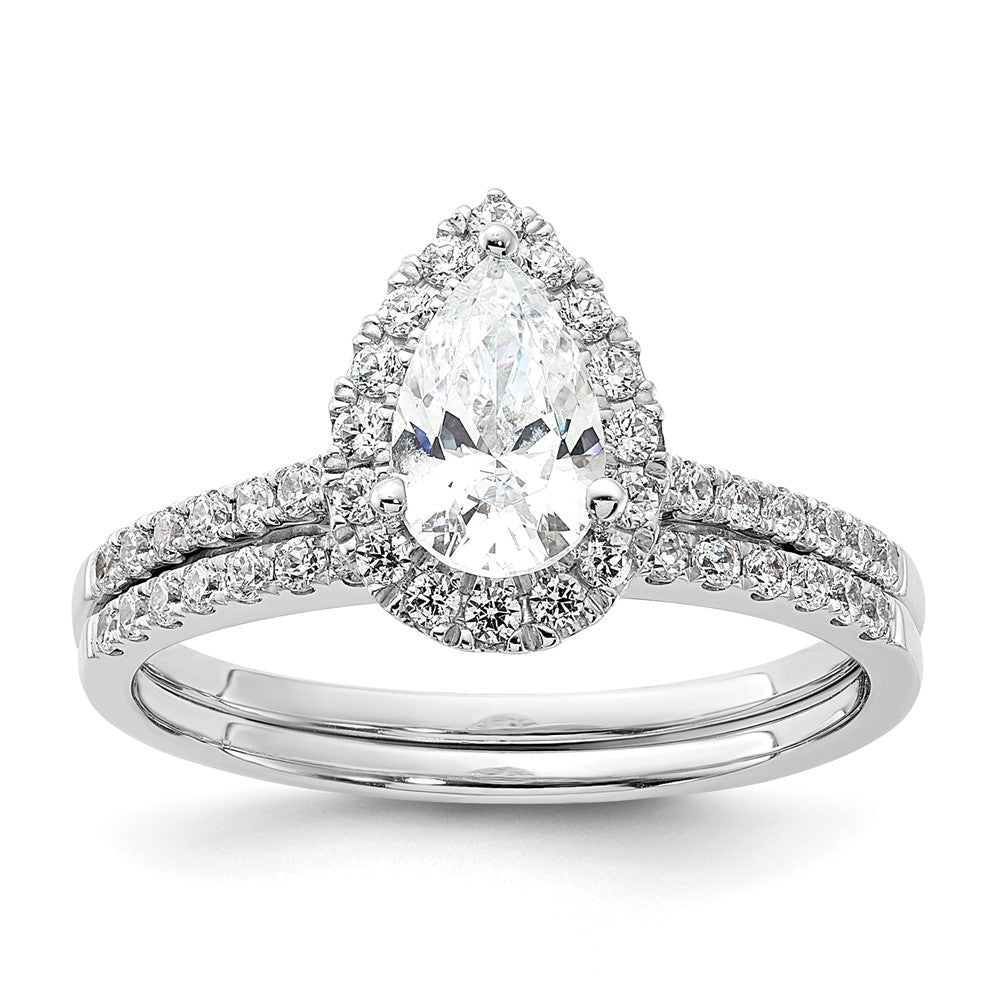 14k White Gold Halo (Holds 1 carat (8x5mm) Pear Center) 1/3 carat Diamond Semi-mount Engagement Ring