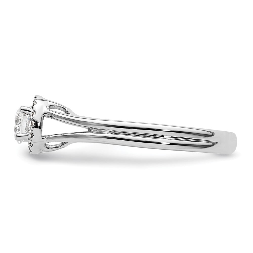14k White Gold Halo (Holds 1/4 carat (4mm) Round Center) 1/20 carat Diamond Semi-mount Split Shank Engagement Ring