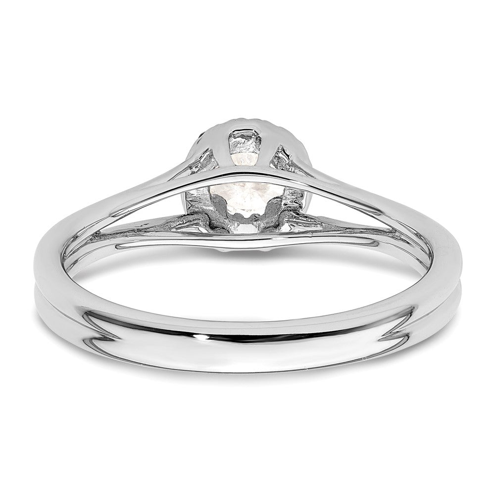 14k White Gold Halo (Holds 1/4 carat (4mm) Round Center) 1/20 carat Diamond Semi-mount Split Shank Engagement Ring