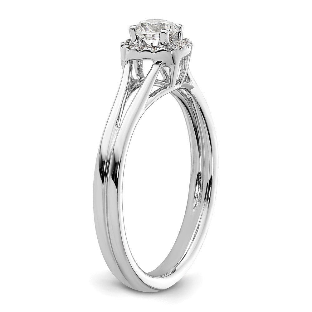 14k White Gold Halo (Holds 1/4 carat (4mm) Round Center) 1/20 carat Diamond Semi-mount Split Shank Engagement Ring