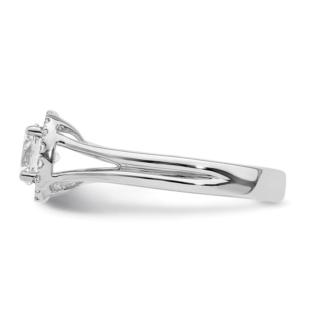 14k White Gold Halo (Holds 3/4 carat (5.7mm) Round Center) 1/10 carat Diamond Semi-mount Split Shank Engagement Ring