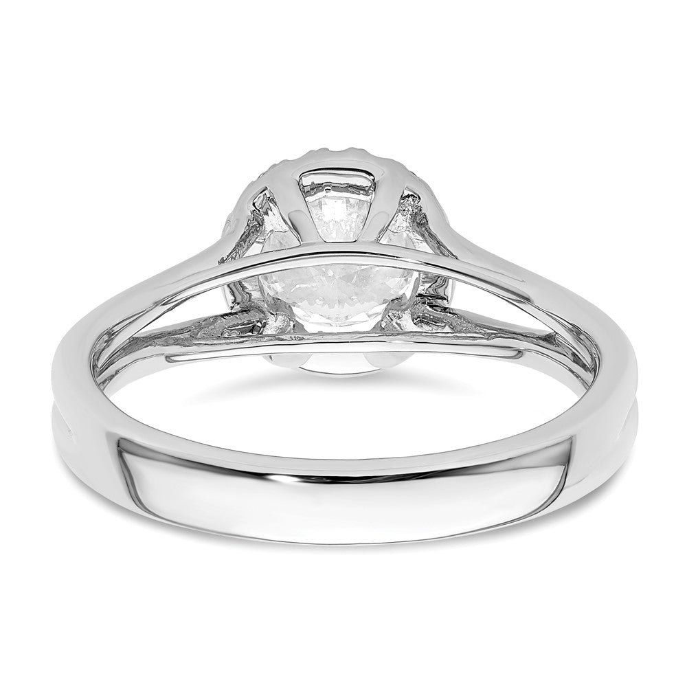 14k White Gold Halo (Holds 3/4 carat (5.7mm) Round Center) 1/10 carat Diamond Semi-mount Split Shank Engagement Ring