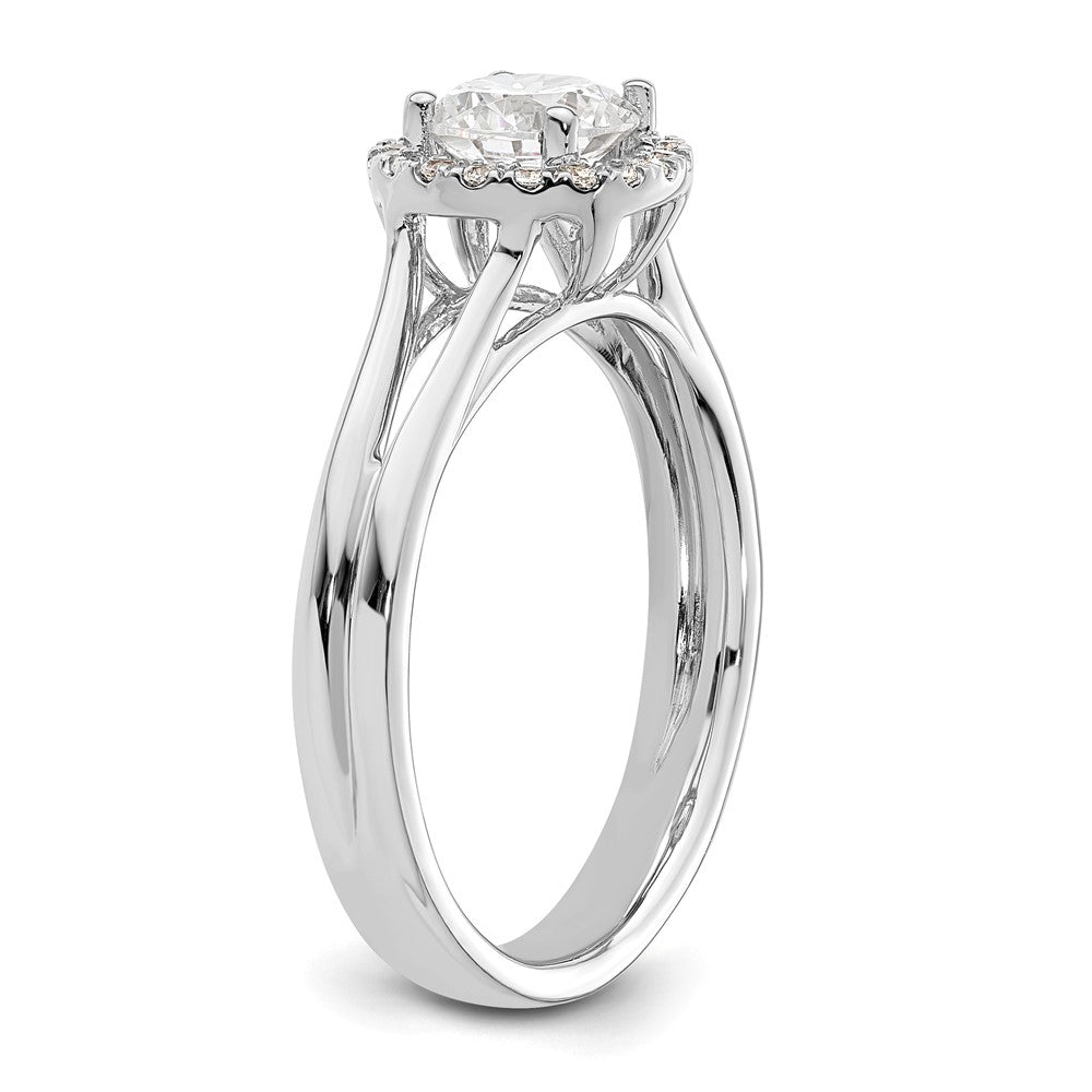 14k White Gold Halo (Holds 3/4 carat (5.7mm) Round Center) 1/10 carat Diamond Semi-mount Split Shank Engagement Ring