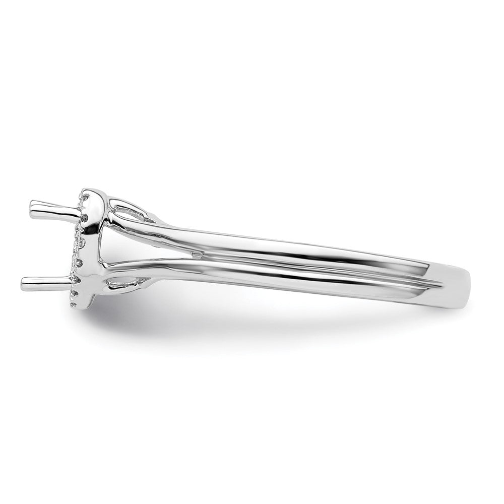 14k White Gold Halo (Holds 1/4 carat (4.2mm) Heart Center) 1/20 carat Diamond Semi-mount Split Shank Engagement Ring
