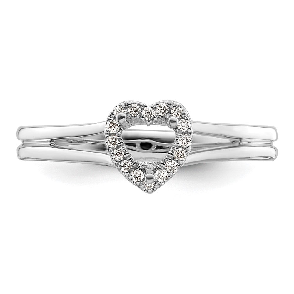 14k White Gold Halo (Holds 1/4 carat (4.2mm) Heart Center) 1/20 carat Diamond Semi-mount Split Shank Engagement Ring