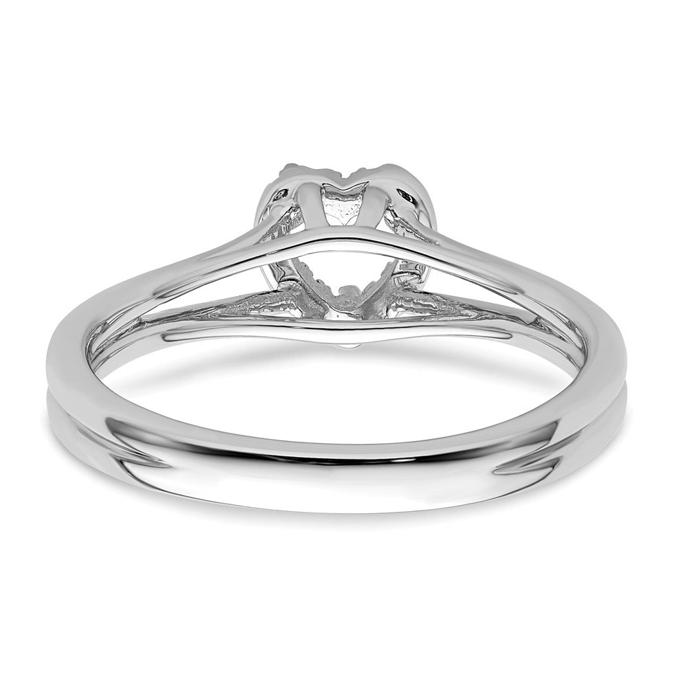 14k White Gold Halo (Holds 1/4 carat (4.2mm) Heart Center) 1/20 carat Diamond Semi-mount Split Shank Engagement Ring