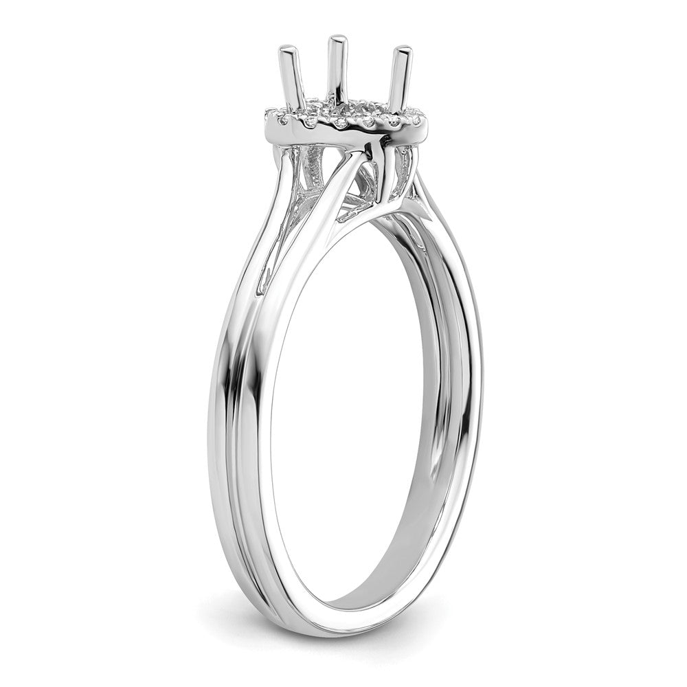 14k White Gold Halo (Holds 1/4 carat (4.2mm) Heart Center) 1/20 carat Diamond Semi-mount Split Shank Engagement Ring