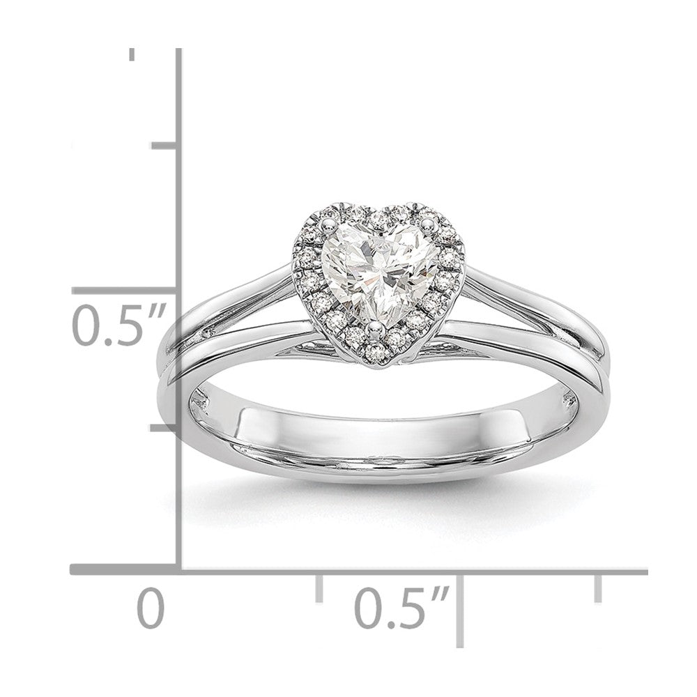 14k White Gold Halo (Holds 1/4 carat (4.2mm) Heart Center) 1/20 carat Diamond Semi-mount Split Shank Engagement Ring