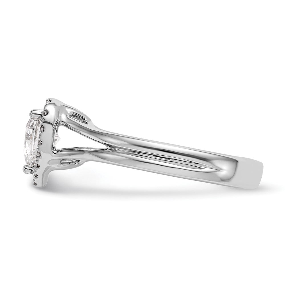 14k White Gold Halo (Holds 1 carat (6.6mm) Heart Center) 1/8 carat Diamond Semi-mount Split Shank Engagement Ring