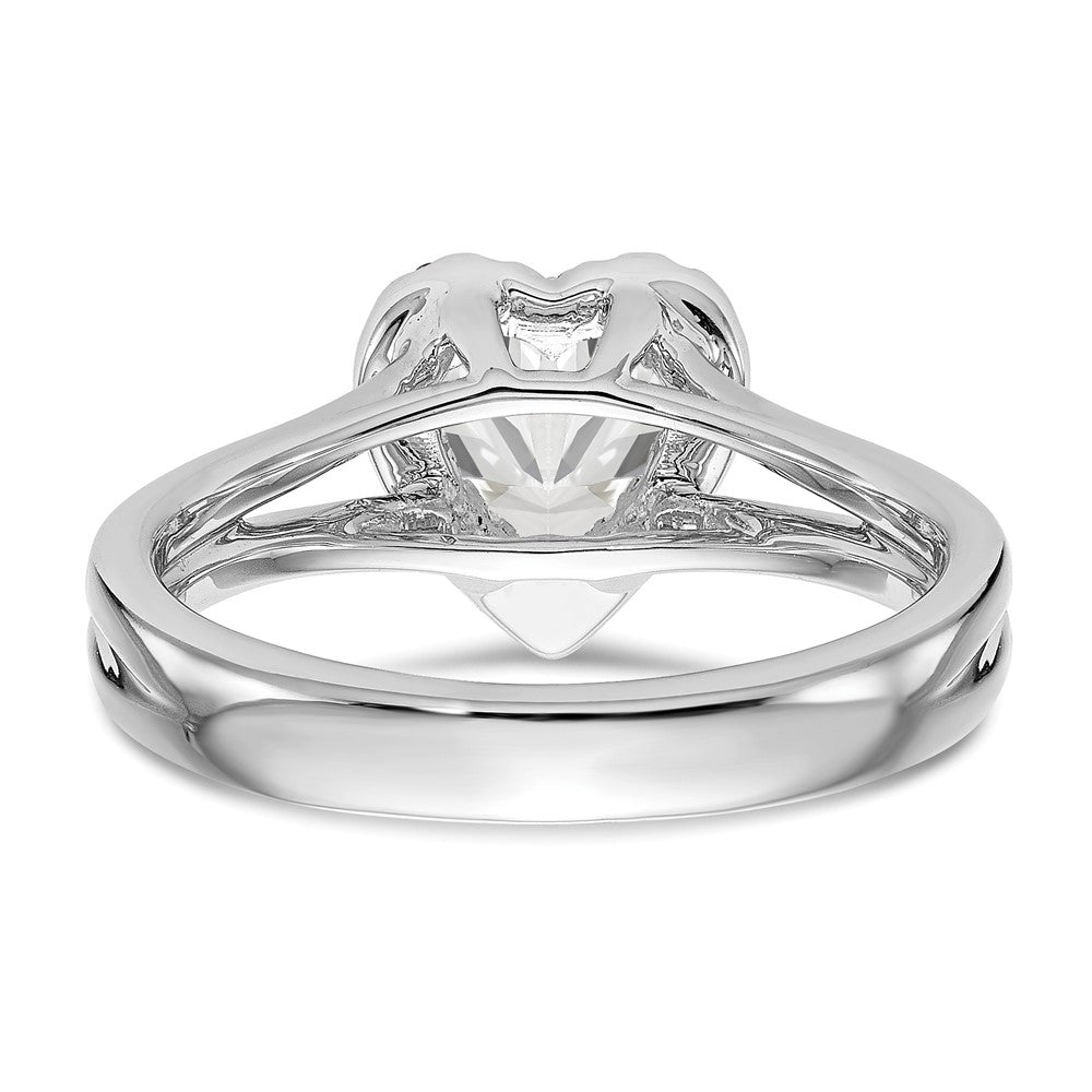 14k White Gold Halo (Holds 1 carat (6.6mm) Heart Center) 1/8 carat Diamond Semi-mount Split Shank Engagement Ring