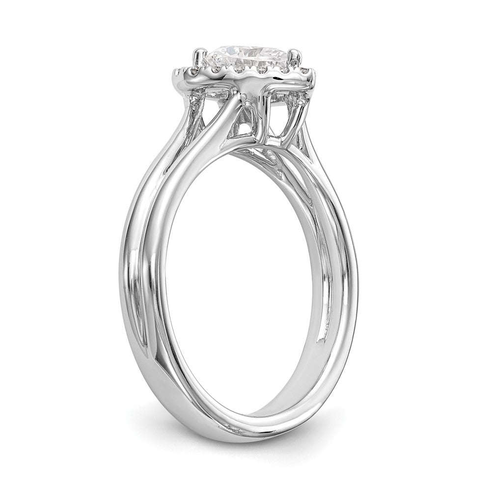 14k White Gold Halo (Holds 1 carat (6.6mm) Heart Center) 1/8 carat Diamond Semi-mount Split Shank Engagement Ring