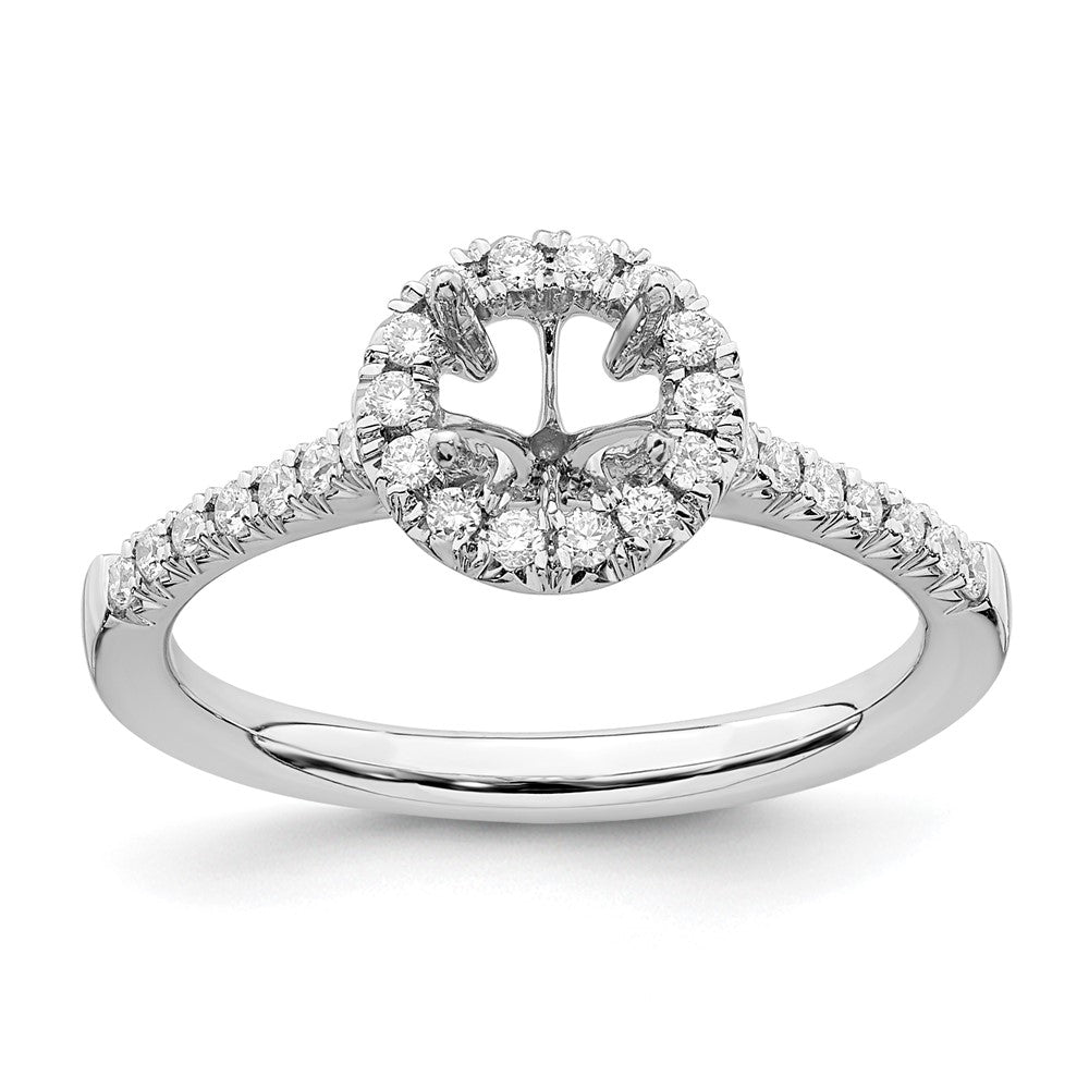 14k White Gold Halo (Holds 1/2 carat (5.2mm) Round Center) 1/4 carat Diamond Semi-mount Engagement Ring