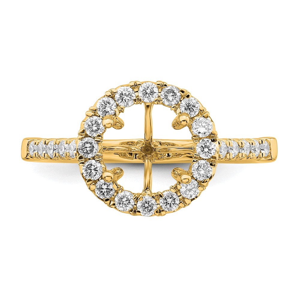 14k Yellow Round Halo Engagement Diamond Semi-mount Ring