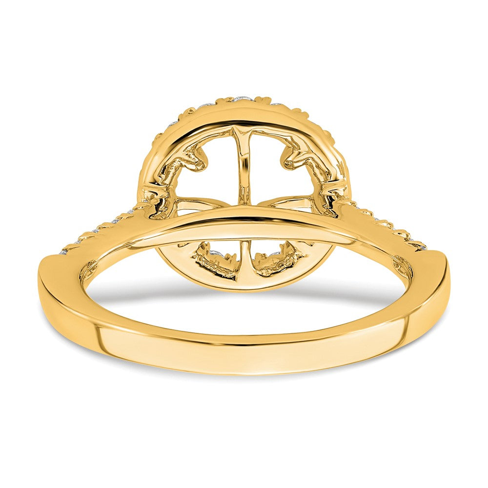 14k Yellow Round Halo Engagement Diamond Semi-mount Ring
