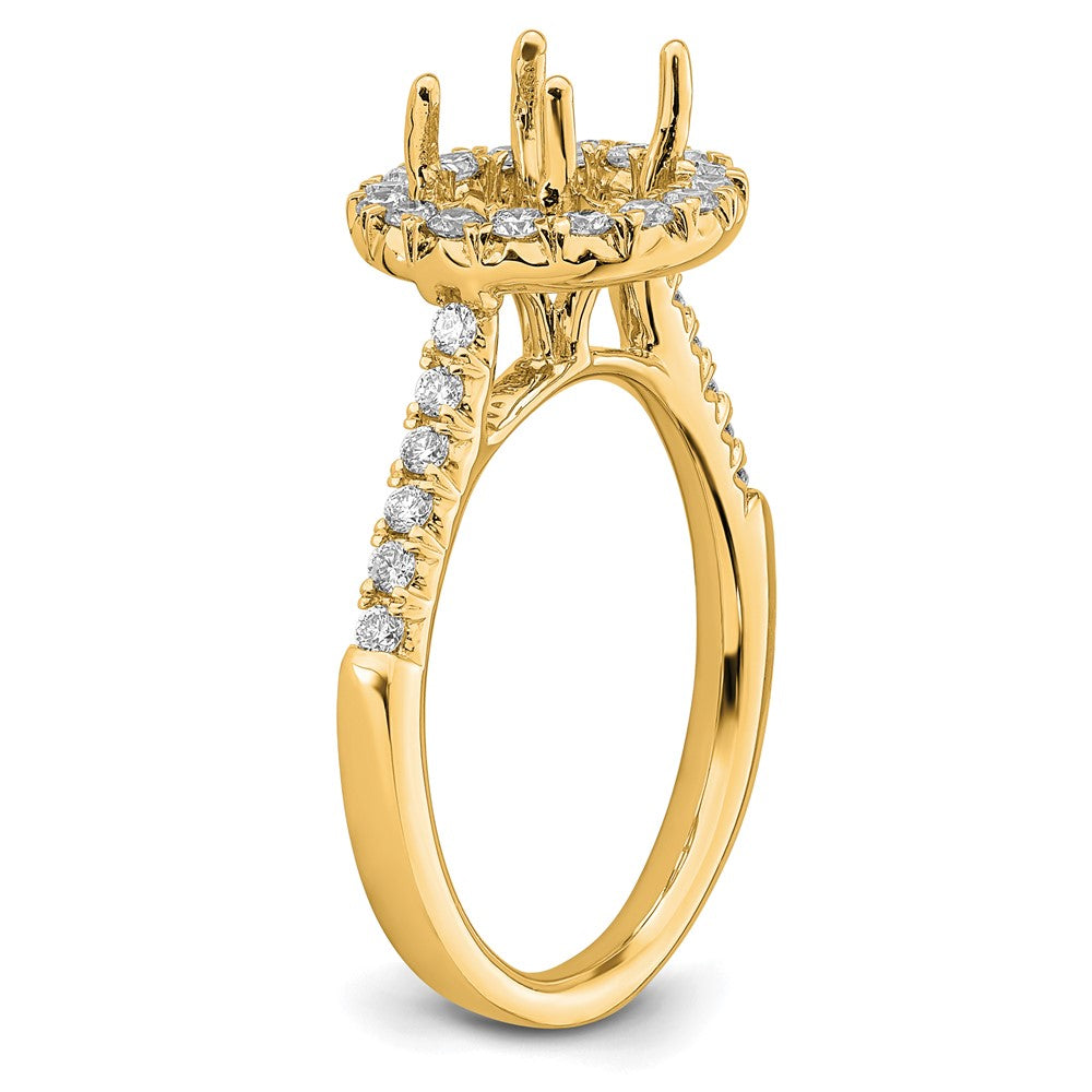 14k Yellow Round Halo Engagement Diamond Semi-mount Ring