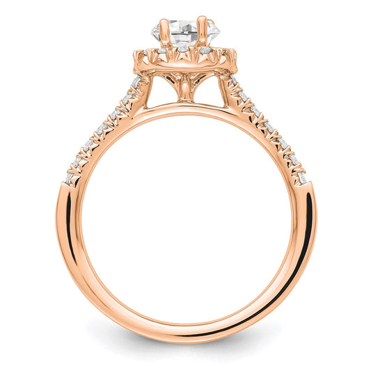 14k Rose Gold 1/3 carat Lab Grown Diamond VS/SI+ G+ 1/2 carat Center Oval Semi Mount Halo Engagement Ring