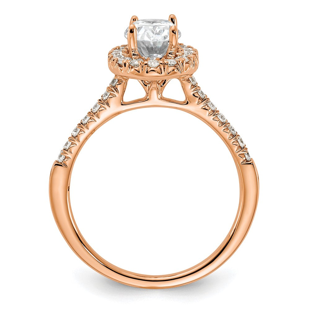 14k Rose Gold 3/8 carat Lab Grown Diamond VS/SI+ G+ 1 carat Center Oval Semi Mount Halo Engagement Ring