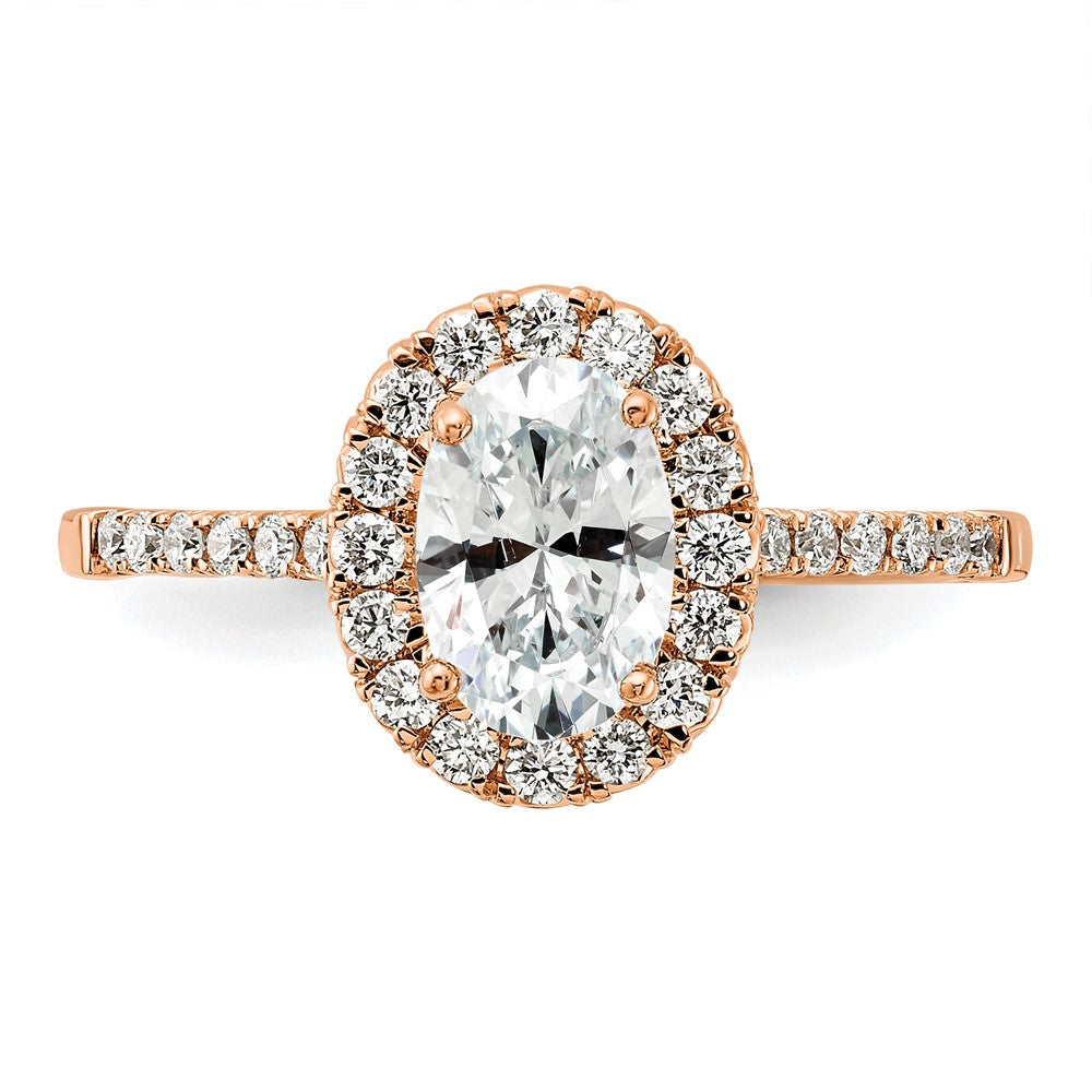 14k Rose Gold 3/8 carat Lab Grown Diamond VS/SI+ G+ 1 carat Center Oval Semi Mount Halo Engagement Ring