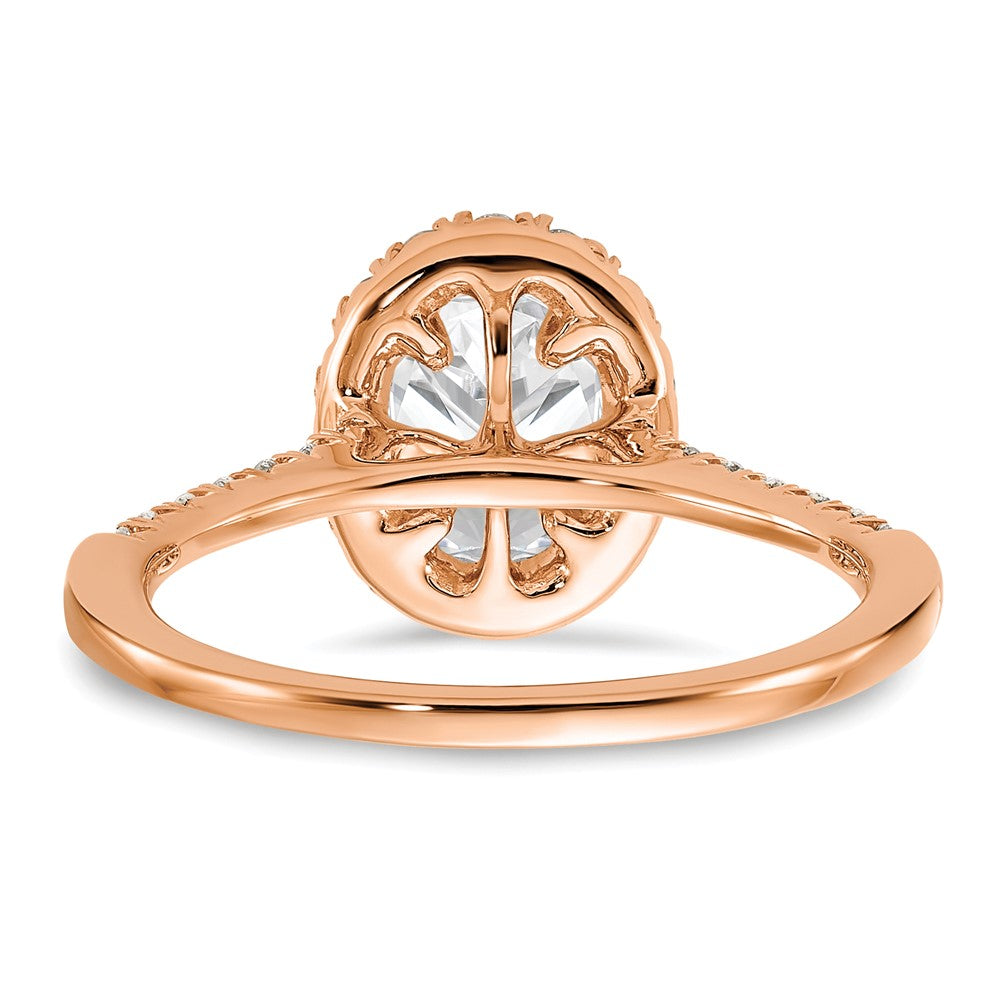 14k Rose Gold 3/8 carat Lab Grown Diamond VS/SI+ G+ 1 carat Center Oval Semi Mount Halo Engagement Ring