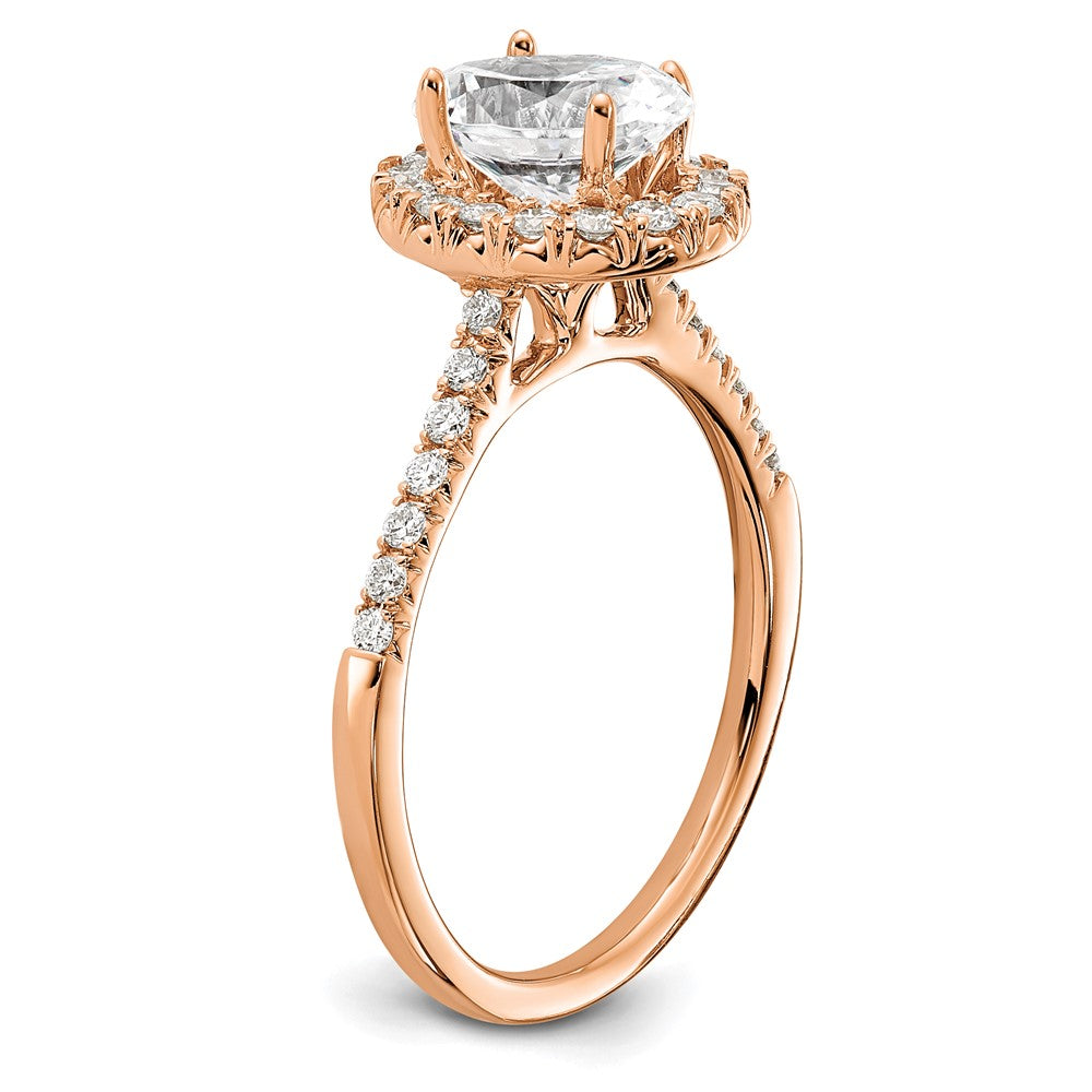 14k Rose Gold 3/8 carat Lab Grown Diamond VS/SI+ G+ 1 carat Center Oval Semi Mount Halo Engagement Ring