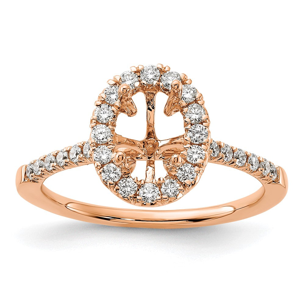 14k Rose Gold 3/8 carat Lab Grown Diamond VS/SI+ G+ 1 carat Center Oval Semi Mount Halo Engagement Ring