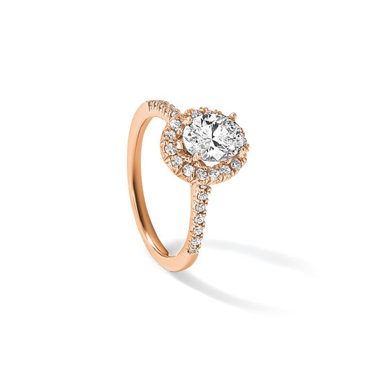 14k Rose Gold 1/3 carat Lab Grown Diamond VS/SI+ G+ 2 carat Center Oval Semi Mount Halo Engagement Ring