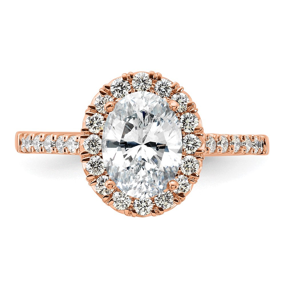 14k Rose Gold 1/2 carat Lab Grown Diamond VS/SI+ G+ 1 1/2 carat Center Oval Semi Mount Halo Engagement Ring