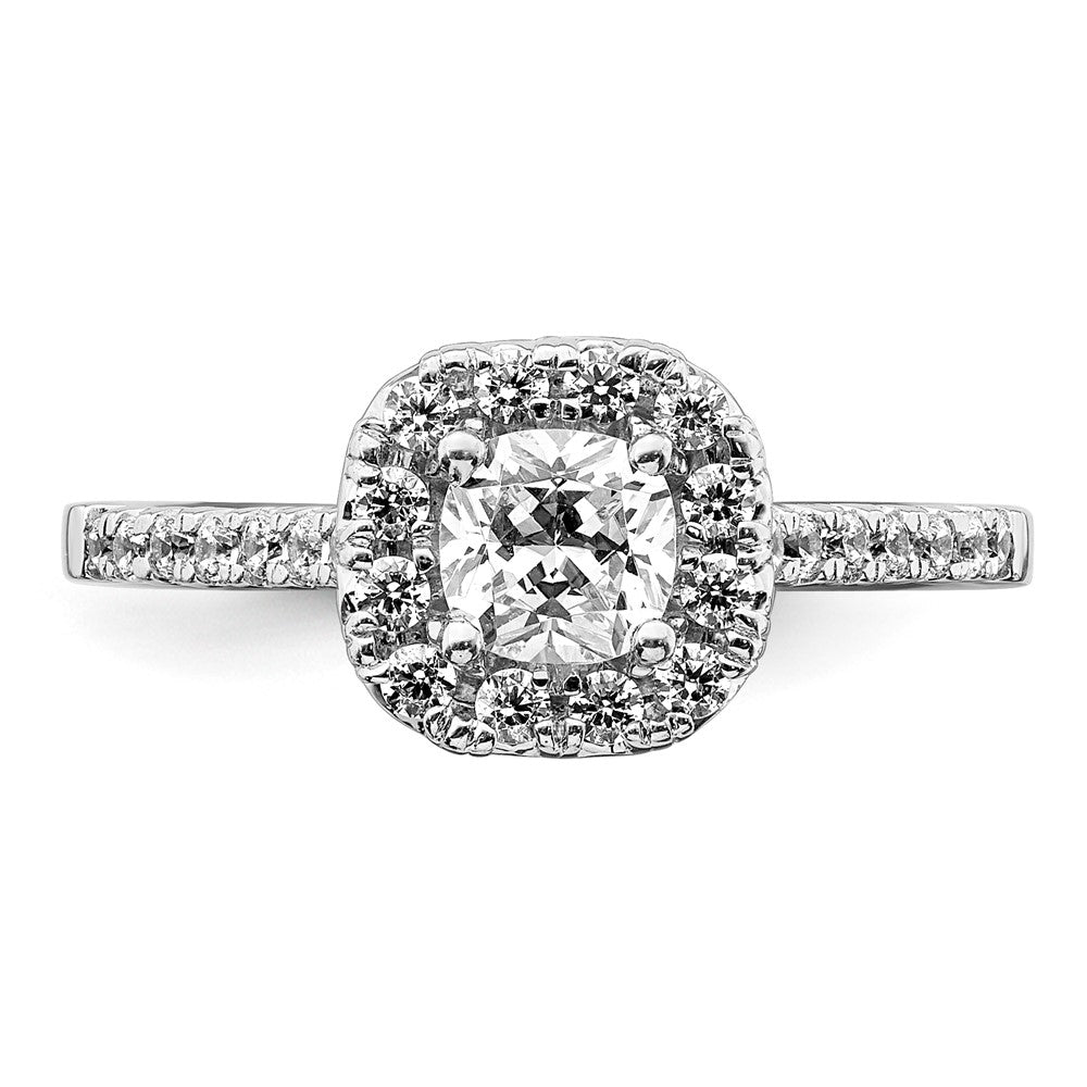 True Origin 14K White Gold 3/8 carat Lab Grown Diamond VS+ F+ Semi-Mount Cushion Halo Engagement Ring