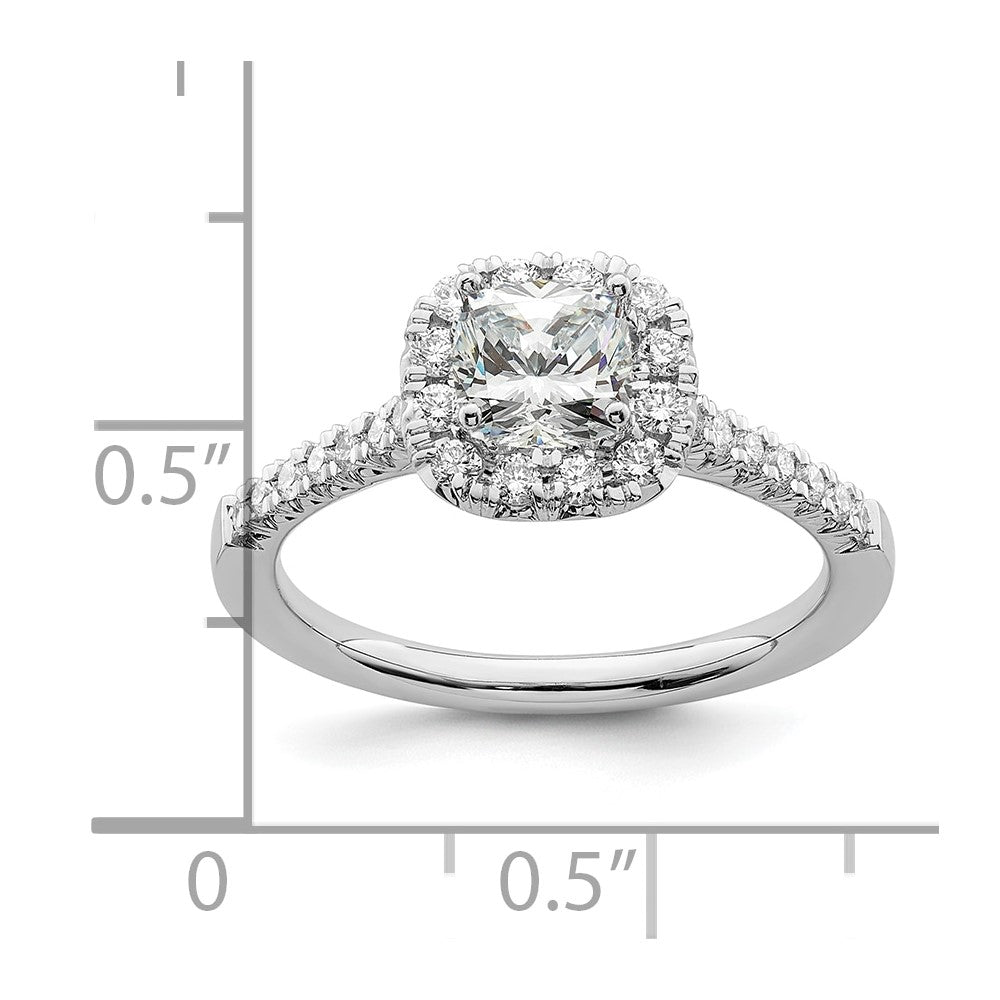 True Origin 14K White Gold 3/8 carat Lab Grown Diamond VS+ F+ Semi-Mount Cushion Halo Engagement Ring