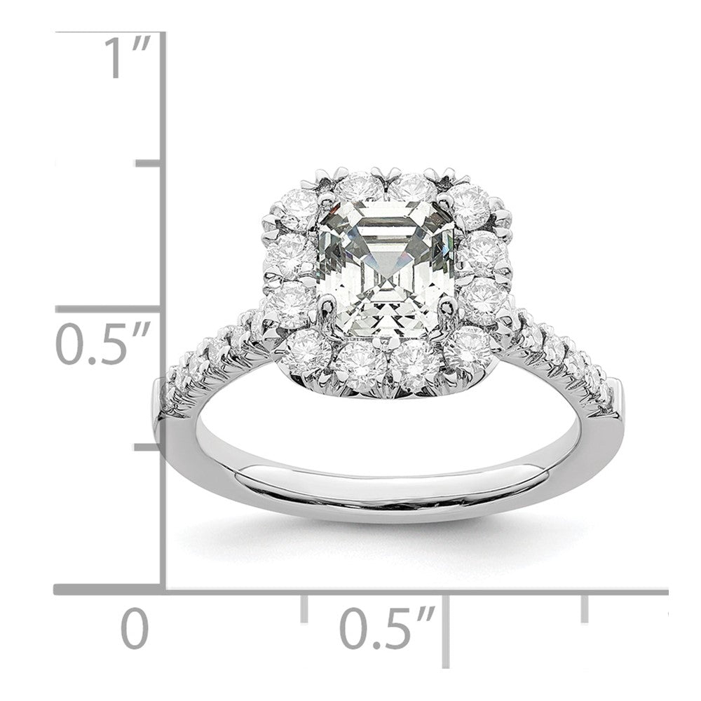True Origin 14K White Gold 3/4 carat Lab Grown Diamond VS+ F+ Semi-Mount Asscher Halo Engagement Ring