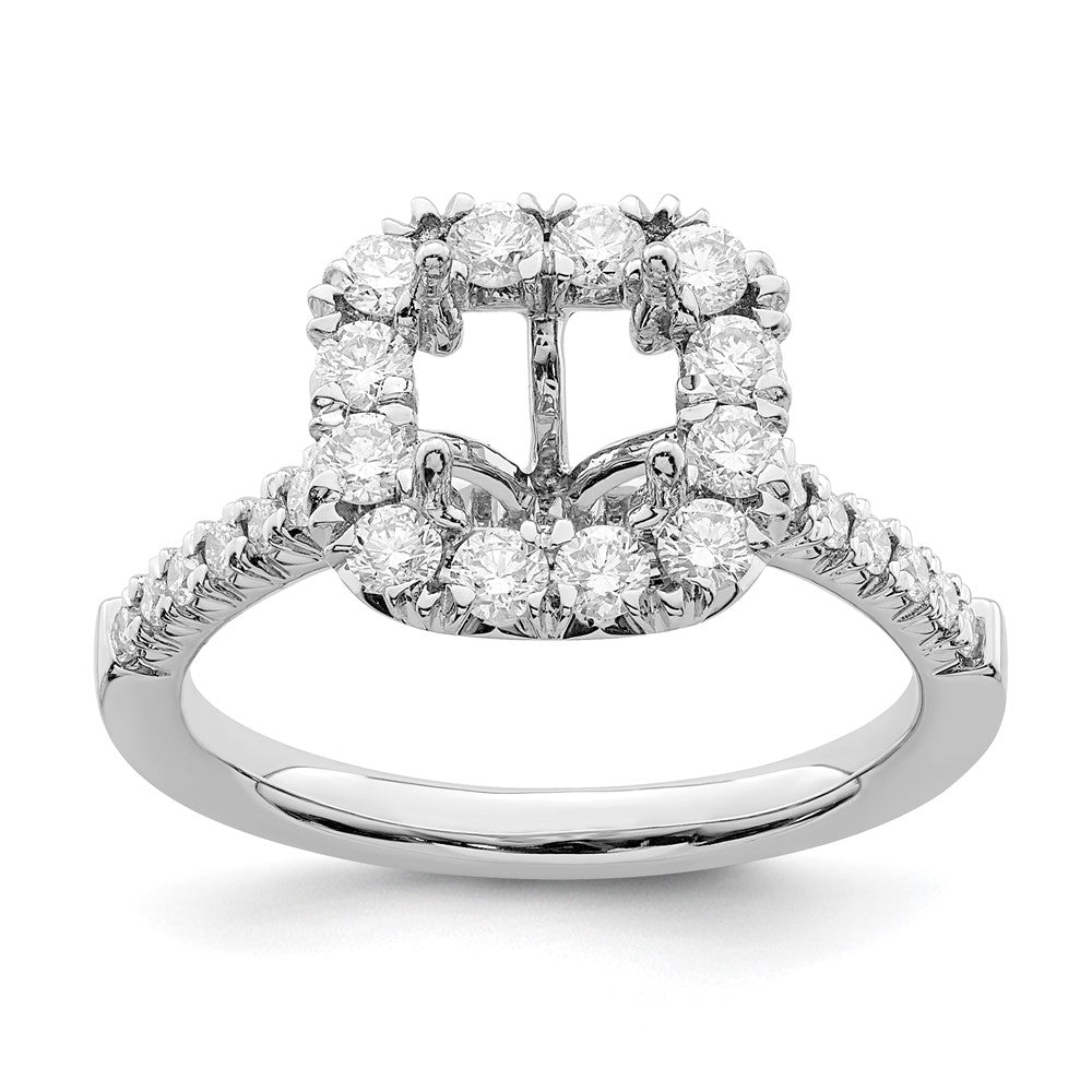 14k White Gold Halo (Holds 1.5 carat (6.25mm) Asscher-cut Center) 3/4 carat Diamond Semi-mount Engagement Ring