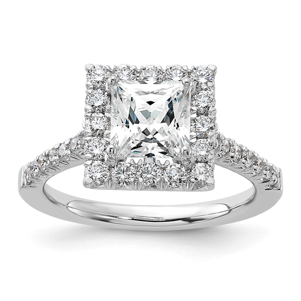 14k White Gold Halo (Holds 1.5 carat (6.4mm) Princess Center) 3/4 carat Diamond Semi-mount Engagement Ring