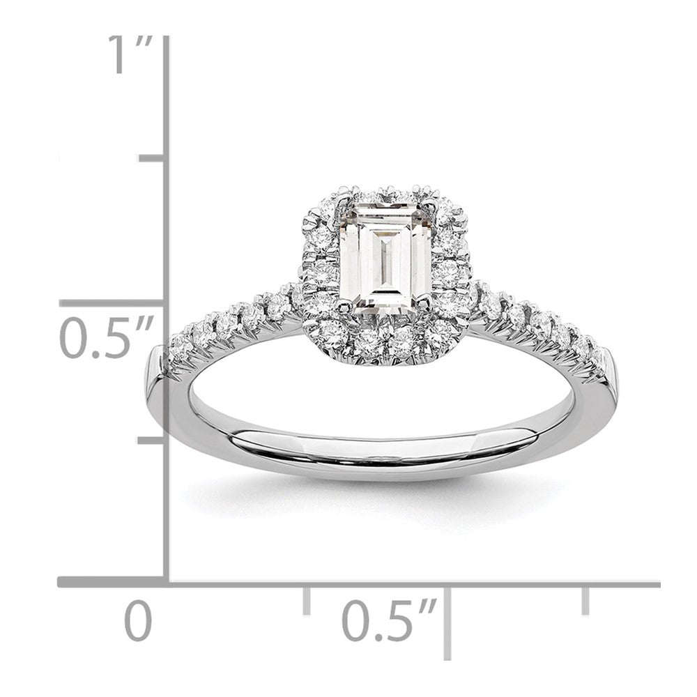 True Origin 14K White Gold 1/4 carat Lab Grown Diamond VS+ F+ Semi-Mount Emerald Halo Engagement Ring