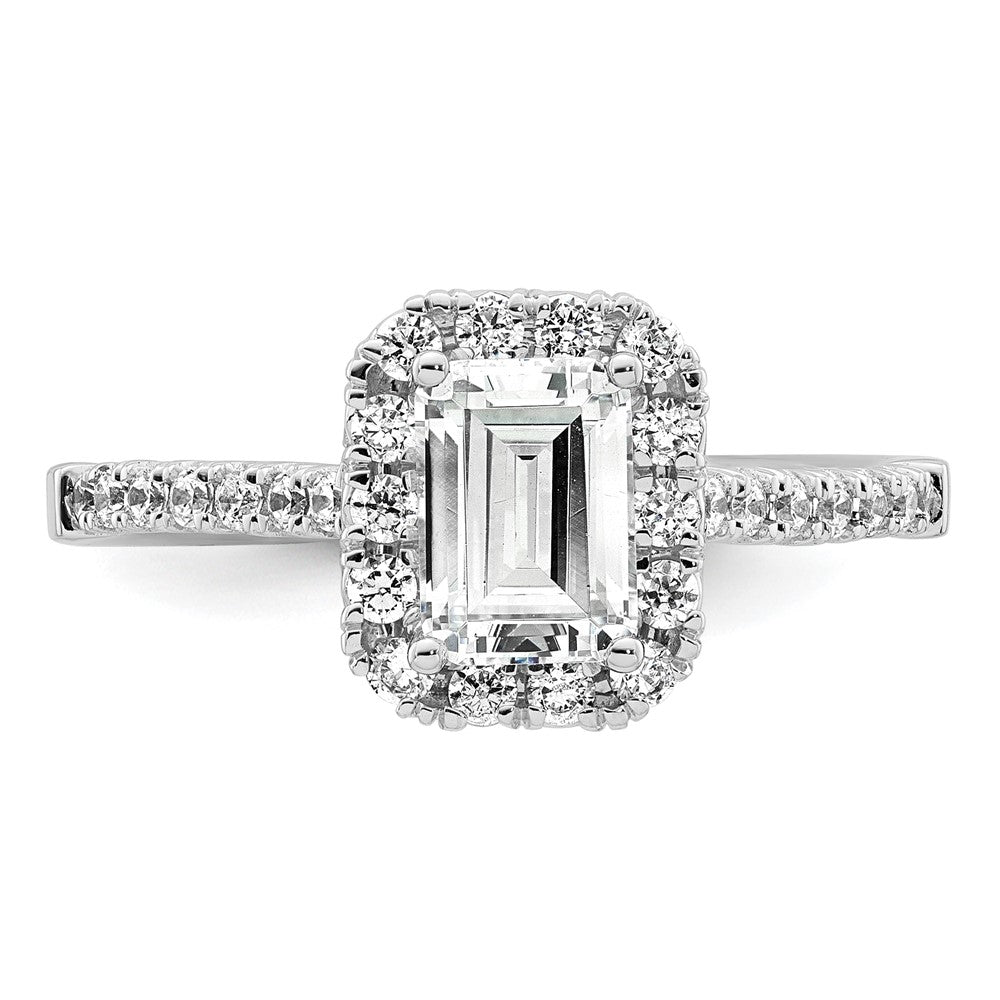 True Origin 14K White Gold 1/2 carat Lab Grown Diamond VS+ F+ Semi-Mount Emerald Halo Engagement Ring