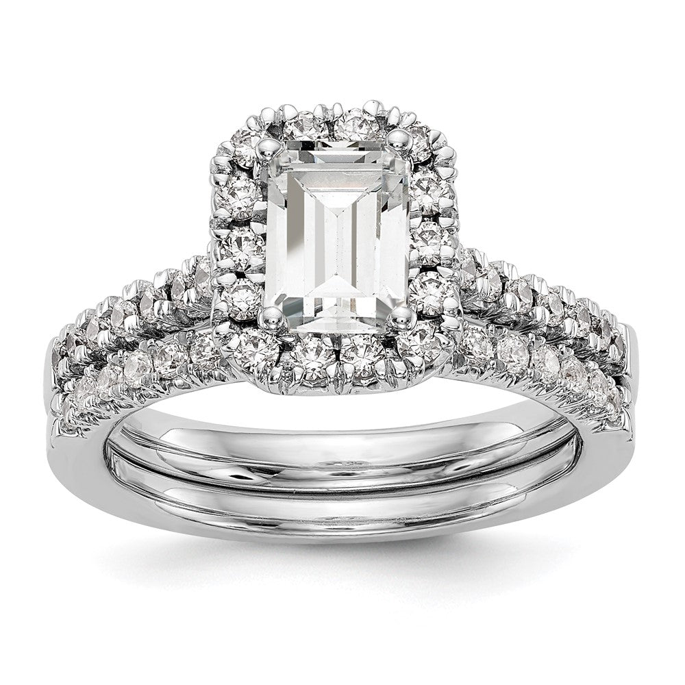 True Origin 14K White Gold 1/2 carat Lab Grown Diamond VS+ F+ Semi-Mount Emerald Halo Engagement Ring