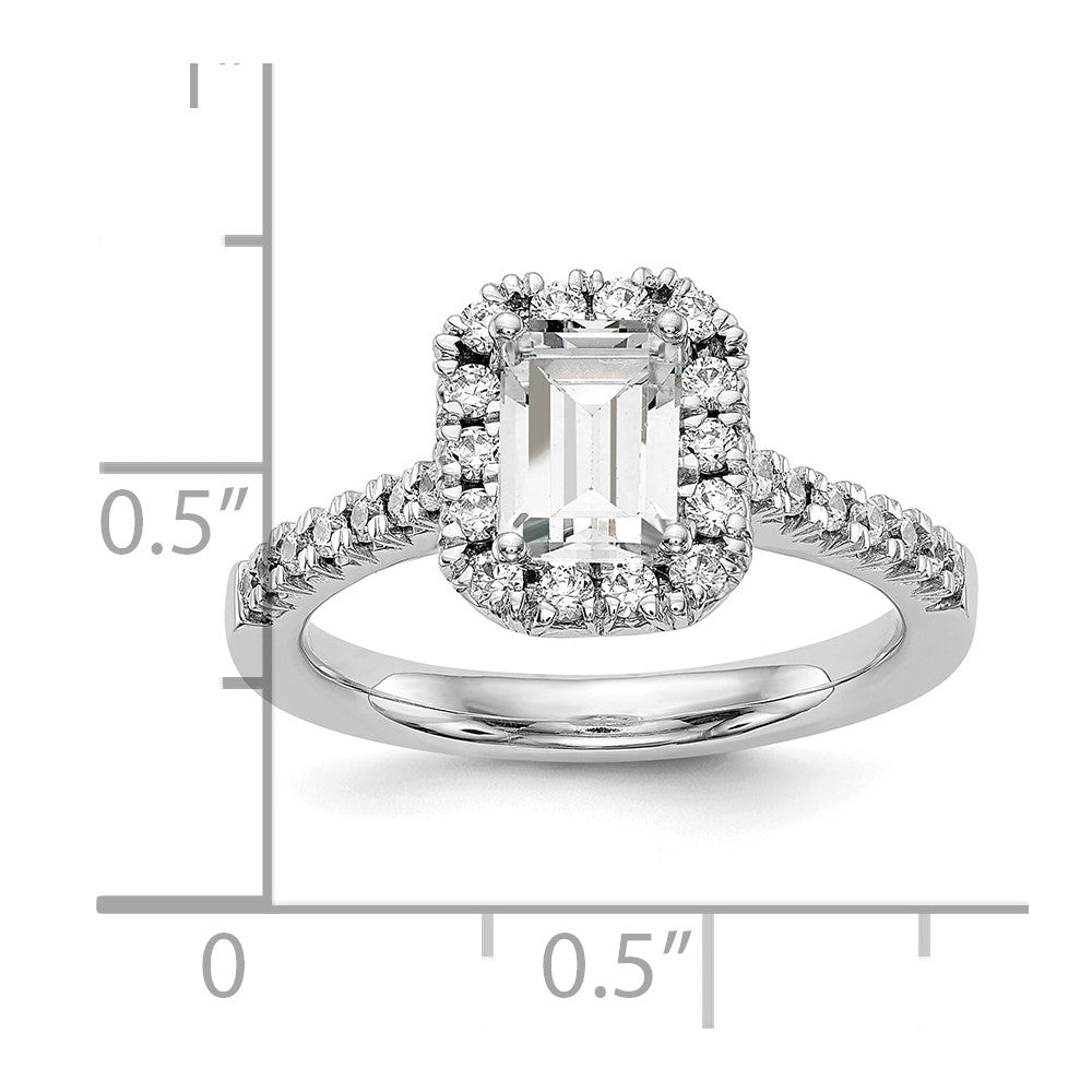 True Origin 14K White Gold 1/2 carat Lab Grown Diamond VS+ F+ Semi-Mount Emerald Halo Engagement Ring