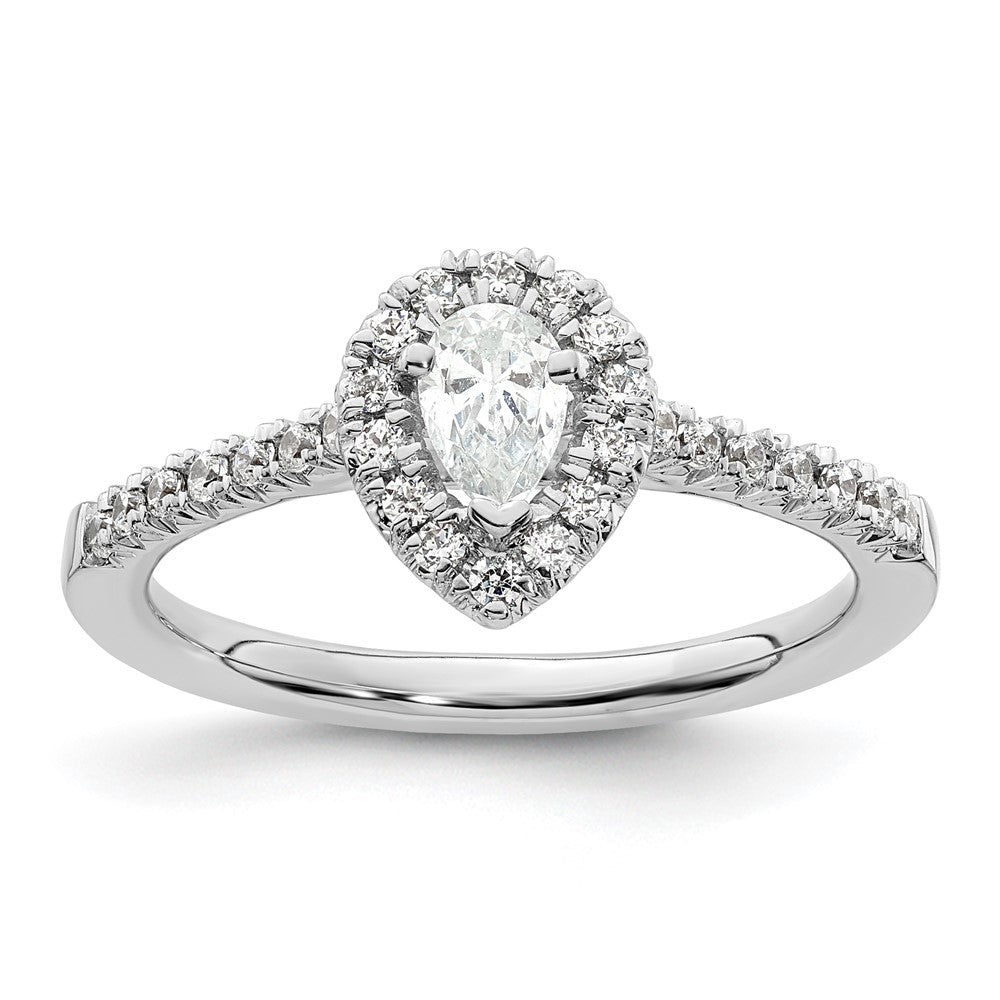 14k White Gold Halo (Holds 1/3 carat (5.6x4.00mm) Pear Center) 1/4 carat Diamond Semi-mount Engagement Ring