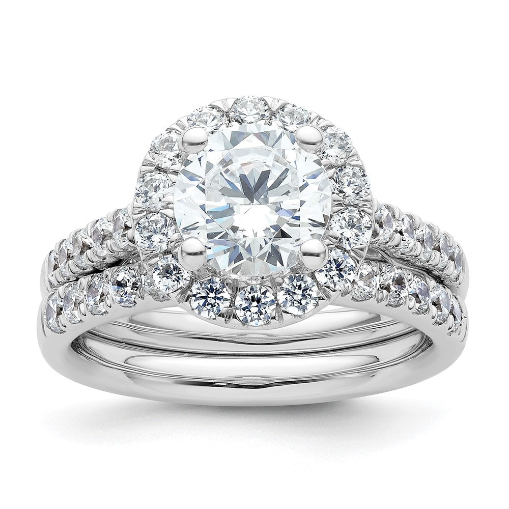 14K White Gold Halo (Holds 1.5 carat (7.5mm) Round Center) 3/4 carat Diamond Semi-Mount Engagement Ring