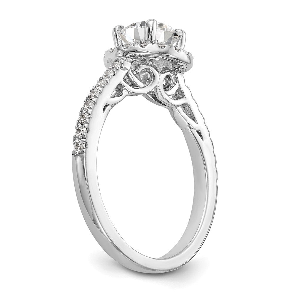 14K White Gold Halo Plus (Holds 1 carat (6.5mm) Round Center) 1/2 carat Diamond Semi-Mount Engagement Ring