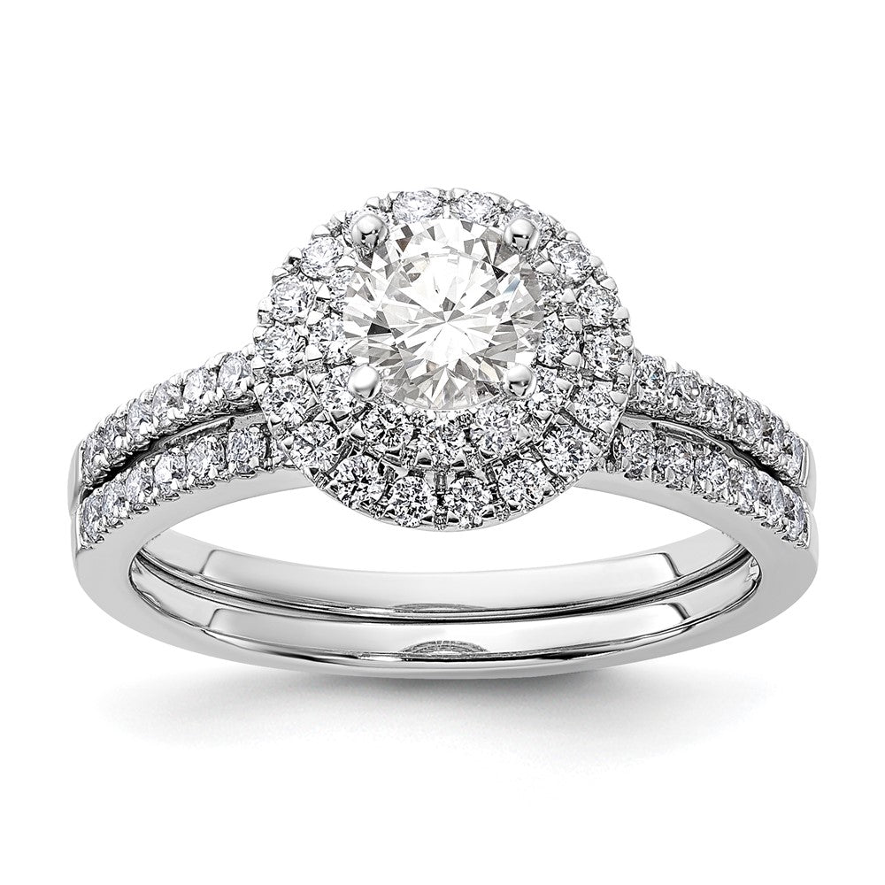 14k White Gold 7/8 carat Lab Grown Diamond VS/SI+ G+ Complete Double Halo Engagement Ring