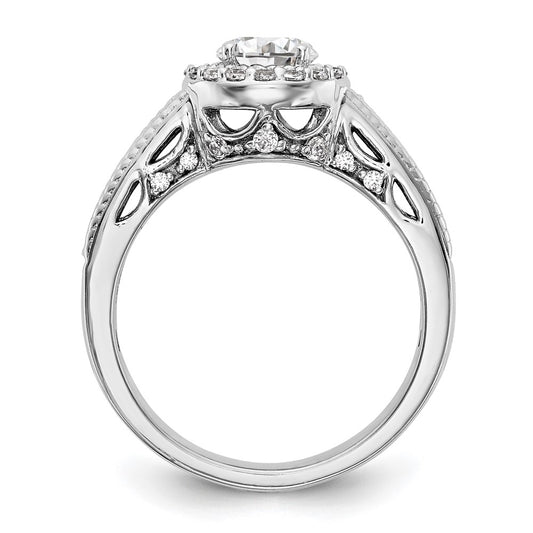 14K White Gold Halo Plus (Holds 3/4 carat (5.8mm) Round Center) 1/2 carat Diamond Semi-Mount Engagement Ring