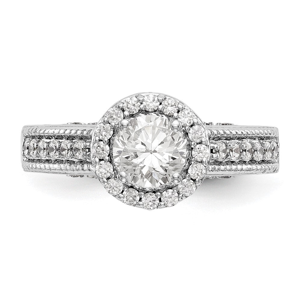 14K White Gold Halo Plus (Holds 3/4 carat (5.8mm) Round Center) 1/2 carat Diamond Semi-Mount Engagement Ring