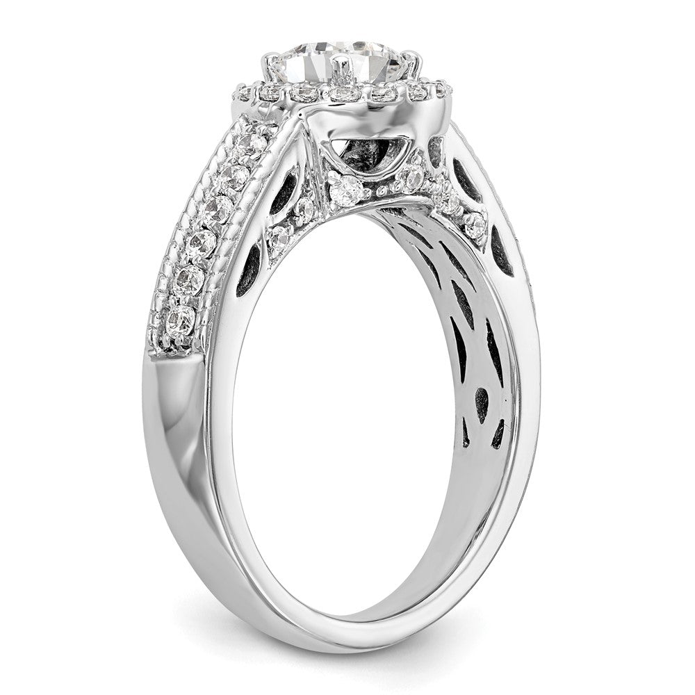 14K White Gold Halo Plus (Holds 3/4 carat (5.8mm) Round Center) 1/2 carat Diamond Semi-Mount Engagement Ring