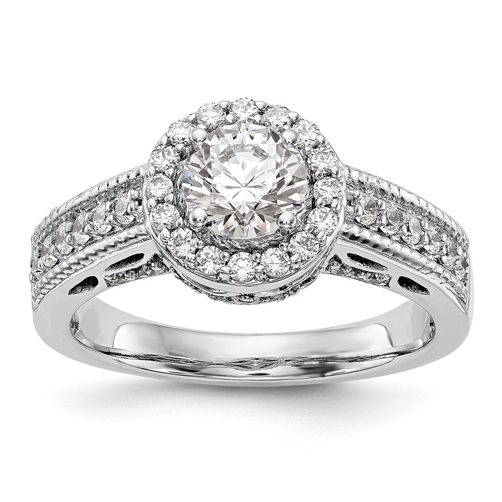 14K White Gold Halo Plus (Holds 3/4 carat (5.8mm) Round Center) 1/2 carat Diamond Semi-Mount Engagement Ring