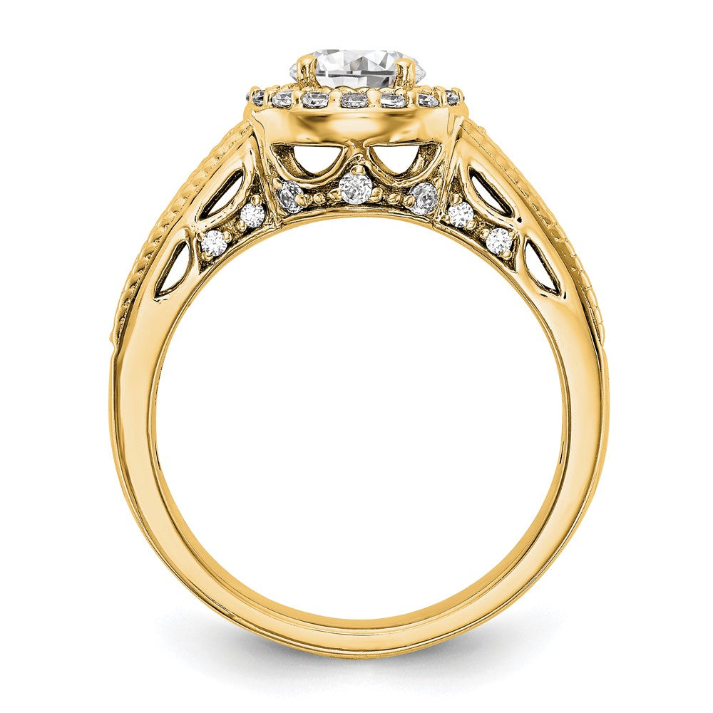 14K Yellow Gold Halo Plus (Holds 3/4 carat (5.8mm) Round Center) 1/2 carat Diamond Semi-Mount Engagement Ring