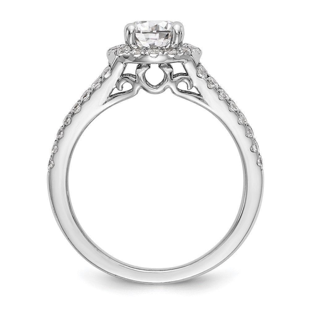 14K White Gold Halo Plus (Holds 1 carat (6.5mm) Round Center) 5/8 carat Diamond Semi-Mount Engagement Ring