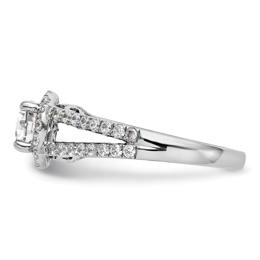 14K White Gold Halo Plus (Holds 1 carat (6.5mm) Round Center) 5/8 carat Diamond Semi-Mount Engagement Ring