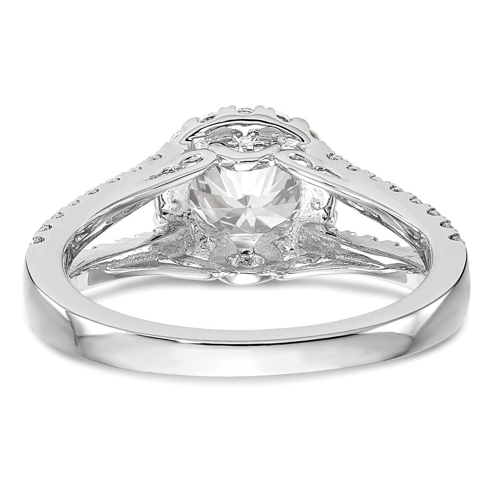14K White Gold Halo Plus (Holds 1 carat (6.5mm) Round Center) 5/8 carat Diamond Semi-Mount Engagement Ring
